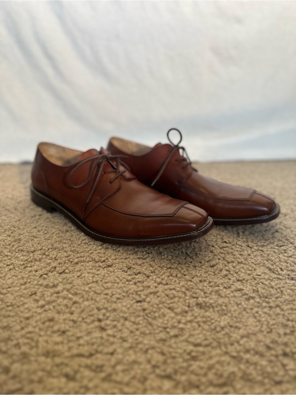 Pronto Uomo Men's Cognac Brown Leather Split Toe Derby Dress Shoes